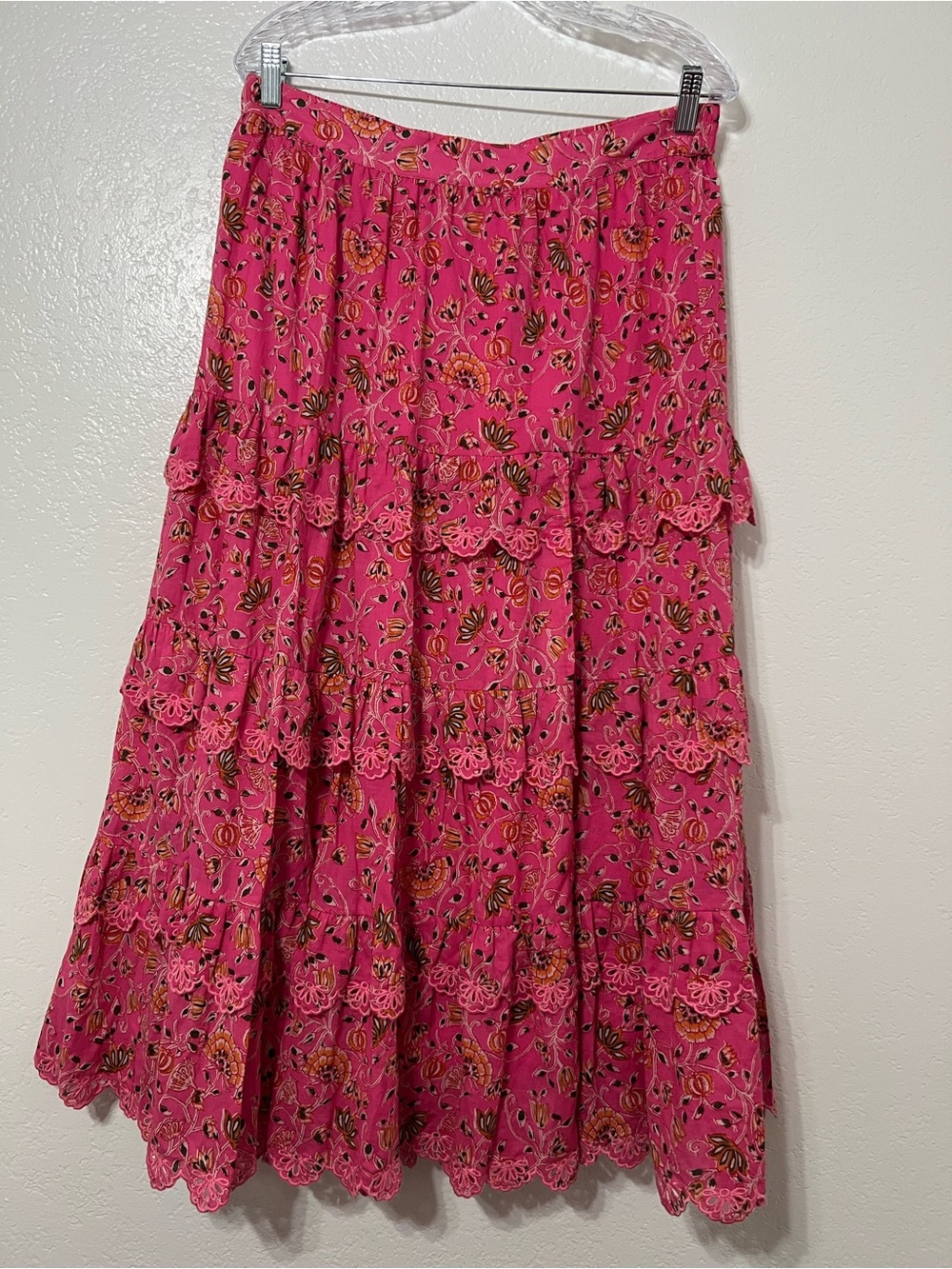 NWT Caroline Constas Pink Floral Cotton 2-Piece Set Crop Top Tiered Midi Skirt - Picture 10 of 17
